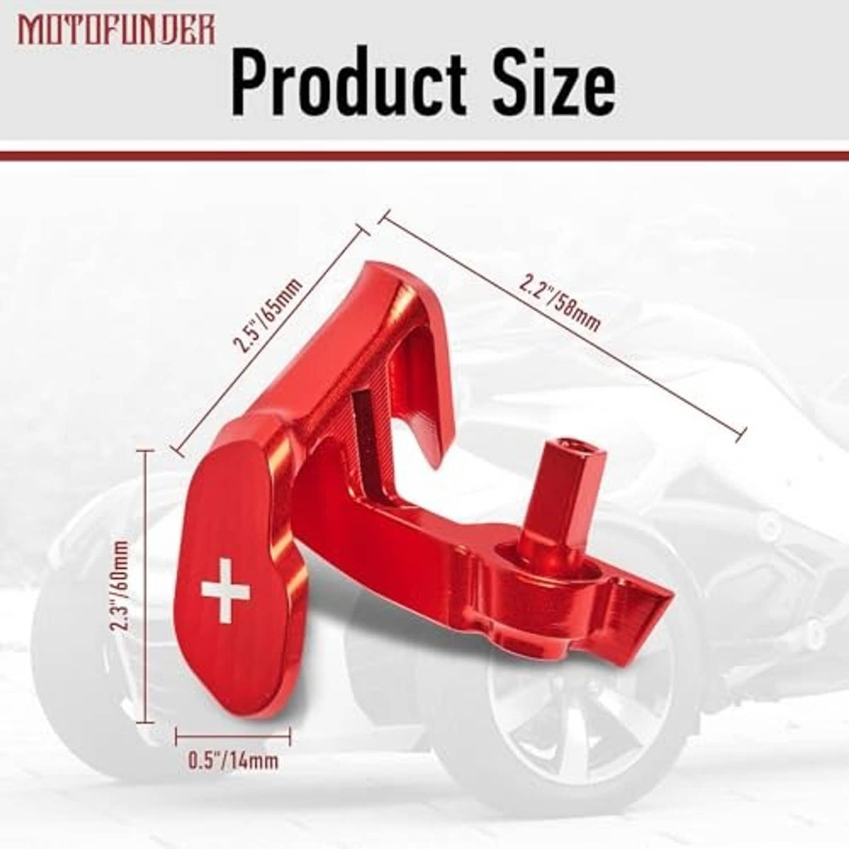 Red aluminum thumb throttle lever controller with size measurement callouts