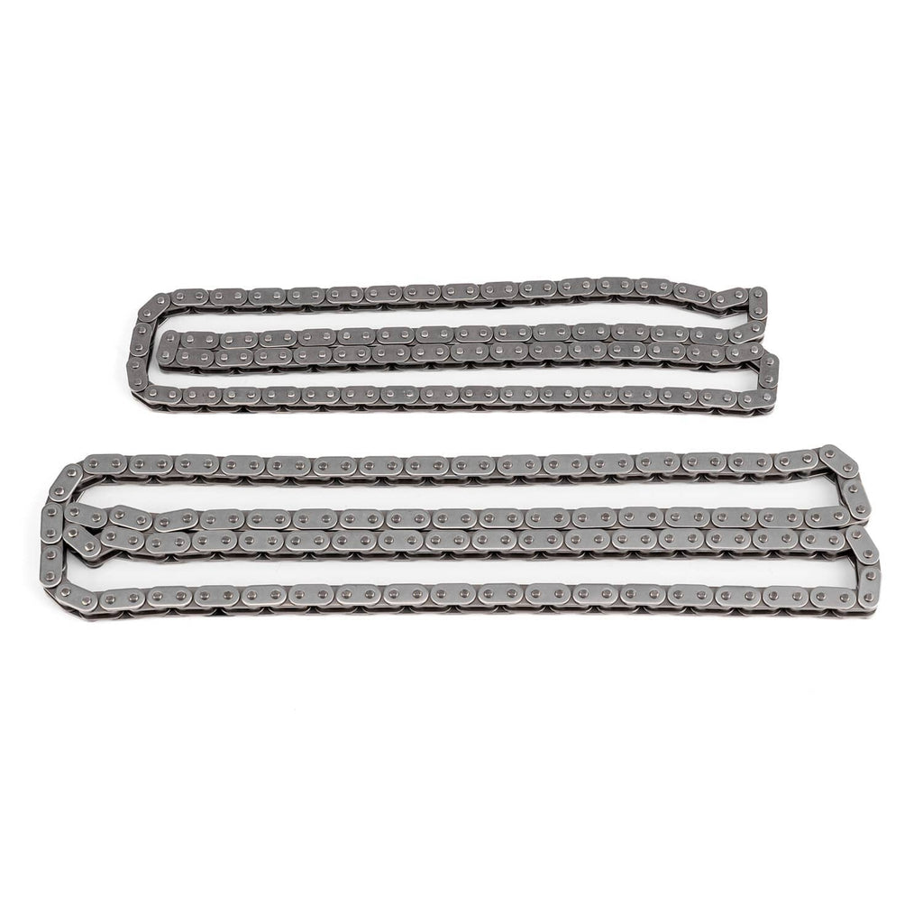 Two timing chains with metal link rows for engine timing kit