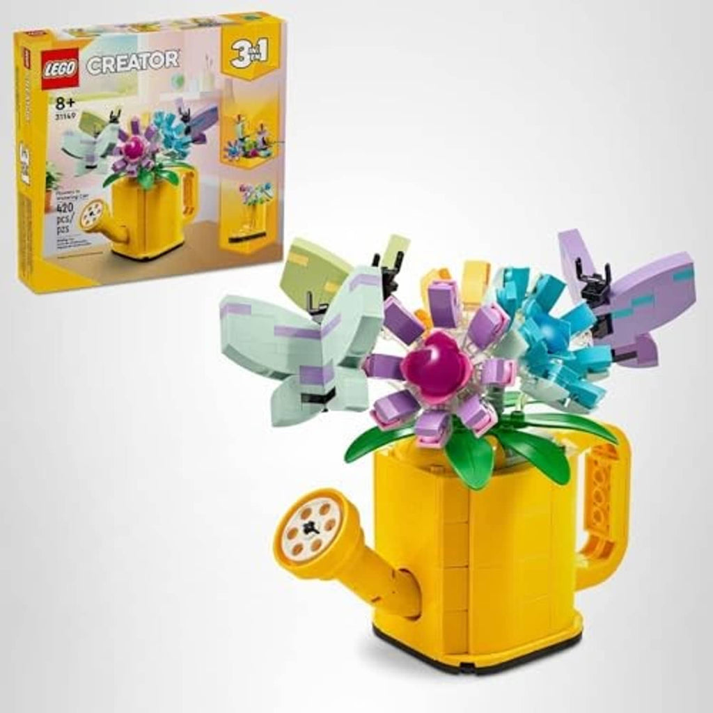 LEGO Creator yellow watering can with multicolor butterfly flower pieces