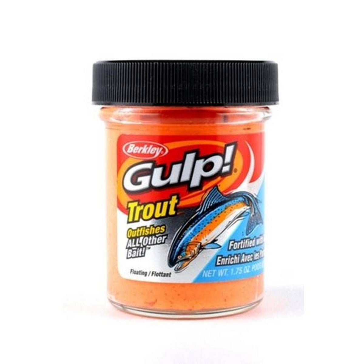 Berkley Gulp! Trout floating dough bait in orange pulp jar, 1.75 oz