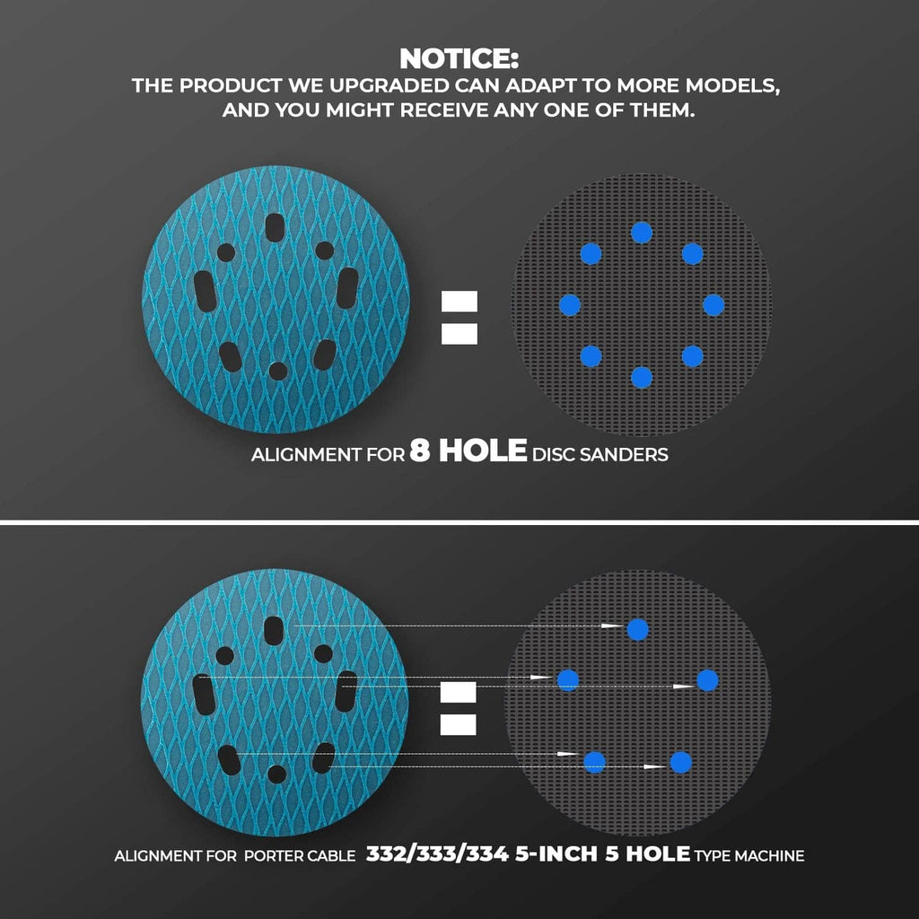 Diamond sanding discs showing 8-hole alignment pattern, blue and dark sanding faces.