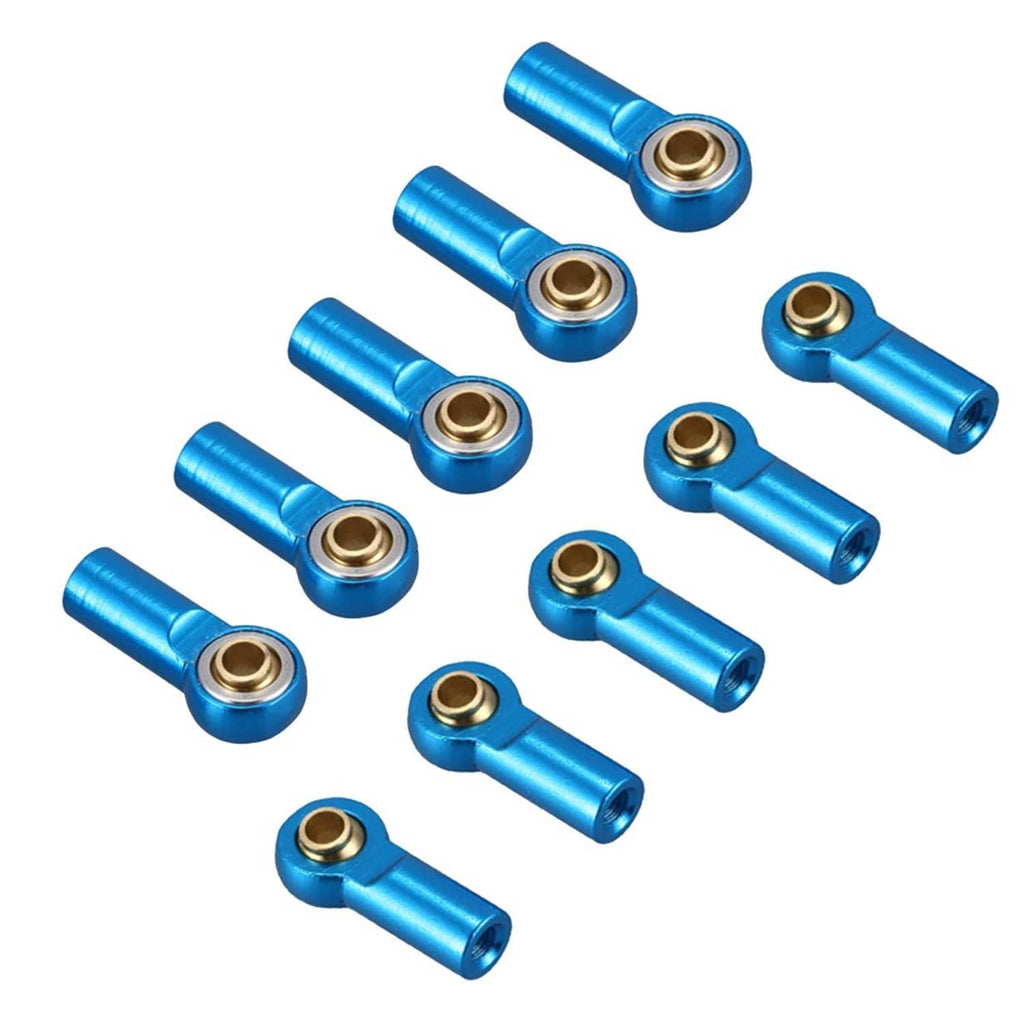 Blue aluminum M3 tie rod end ball joint links, 10-pack, with brass inserts