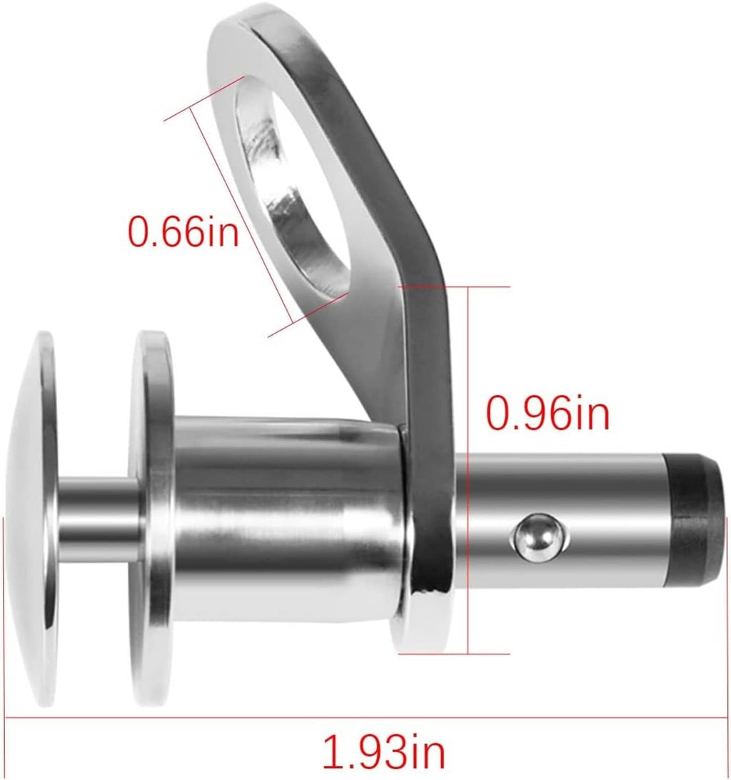 Stainless steel quick-release fender lock cleat close-up with visible dimension markings