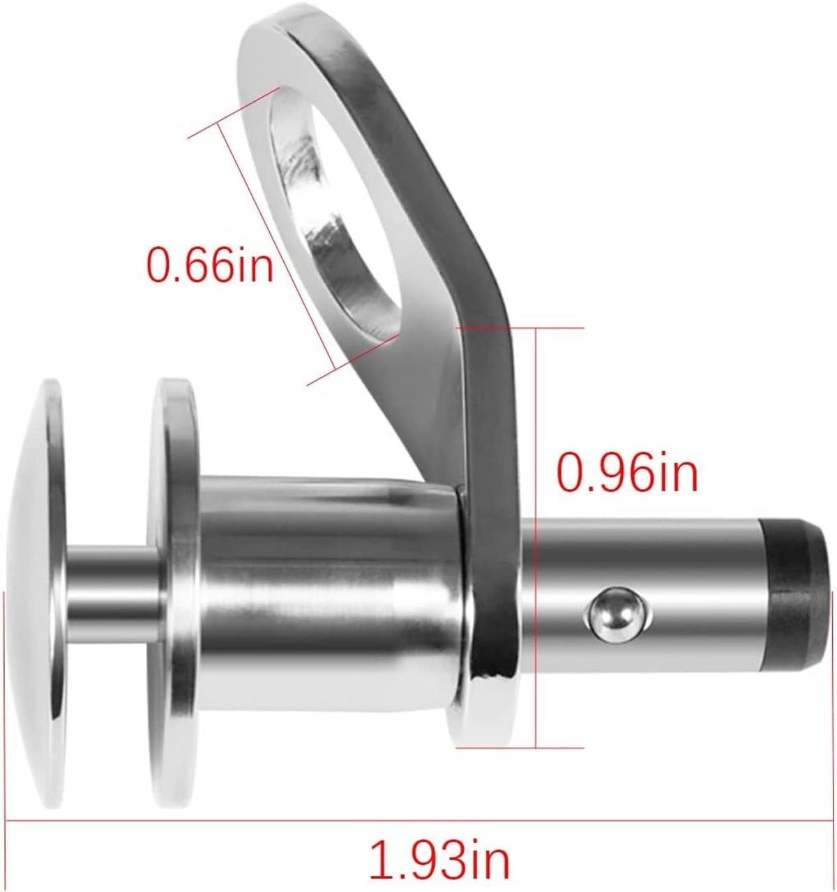 Stainless steel quick-release fender lock cleat close-up with visible dimension markings