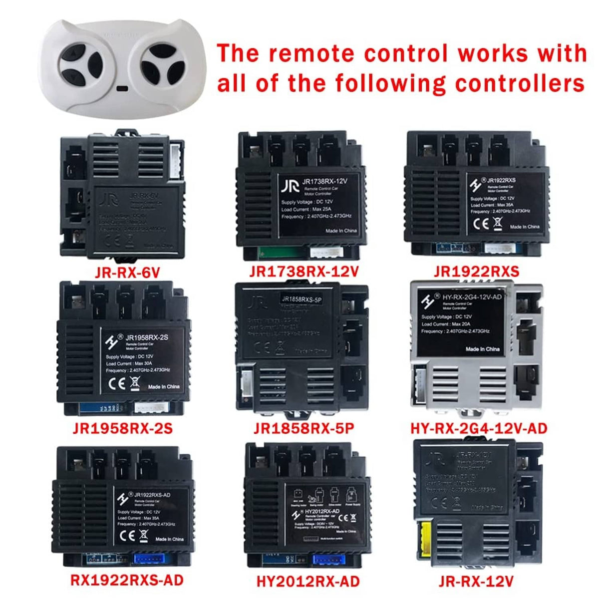 Remote control compatibility lineup with several black controller units pictured