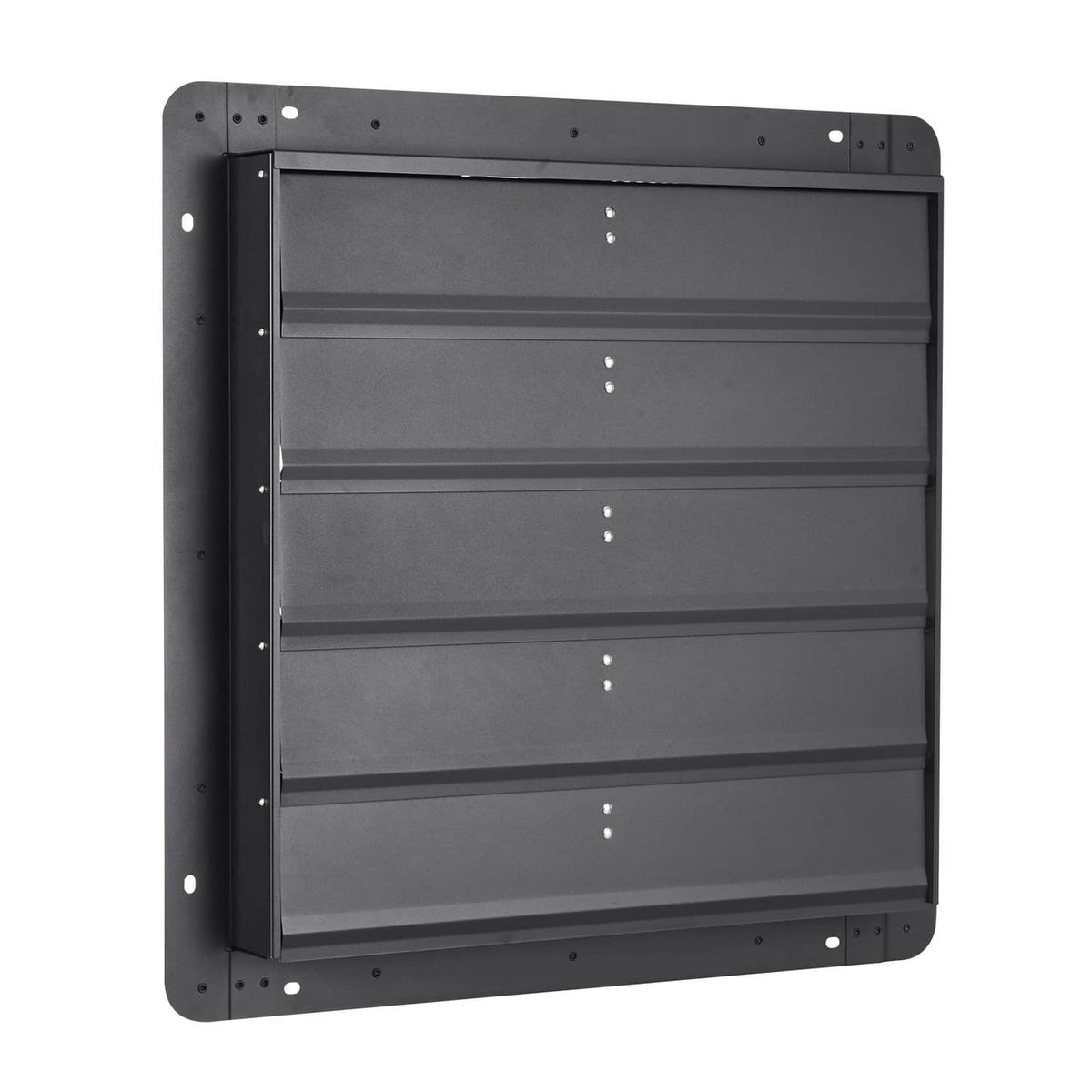 Black wall-mounted shutter exhaust fan with closed louvered grille
