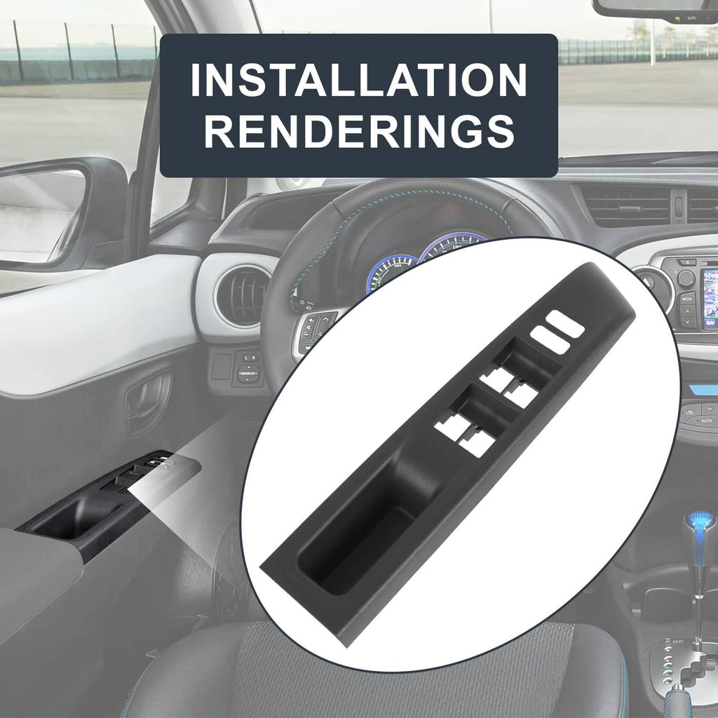 Window switch bezel trim cover, dark gray, shown for driver door installation.
