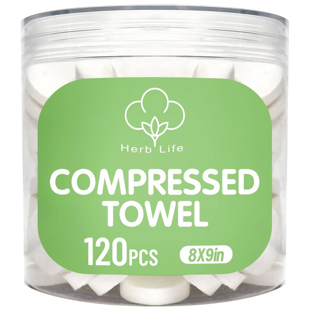 Mini compressed towels jar with white disposable face towels, 120 count