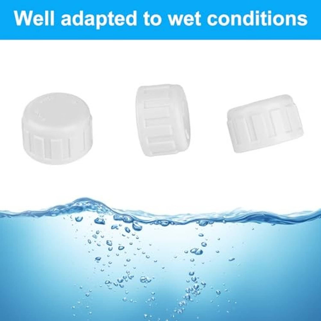 Set of white PVC sprinkler end caps with female-thread openings