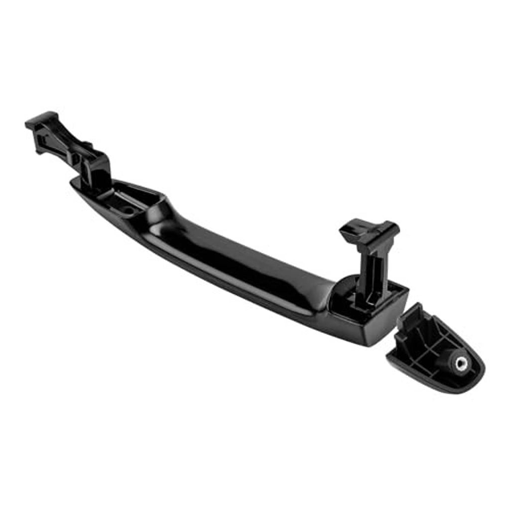 Black exterior door handle underside with mounting tabs and attachment openings.