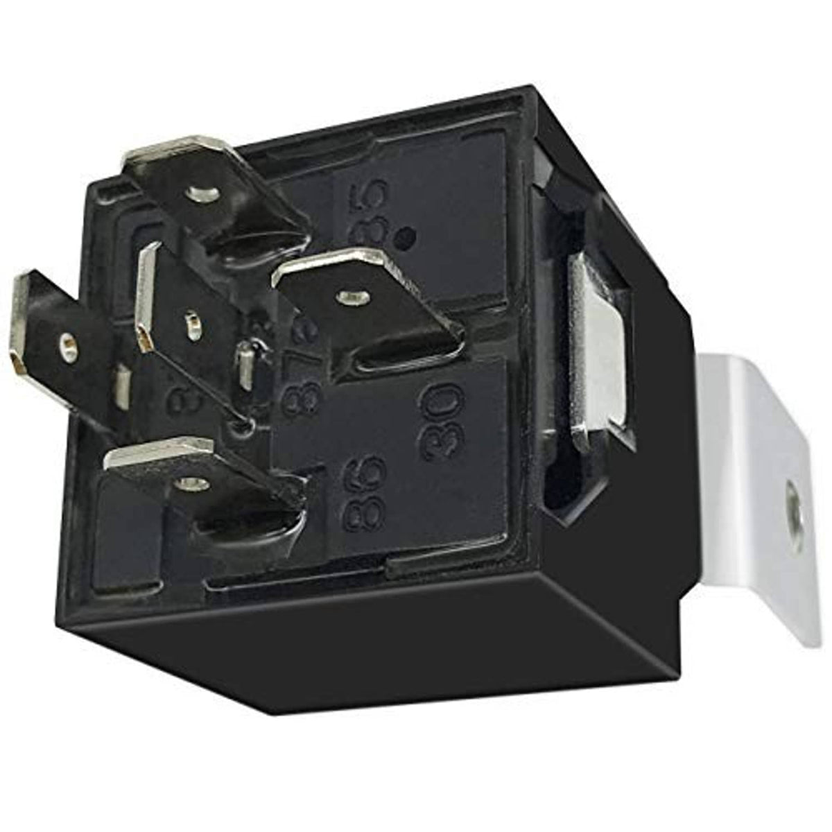 Automotive SPDT relay base with exposed terminals and two mounting feet, black