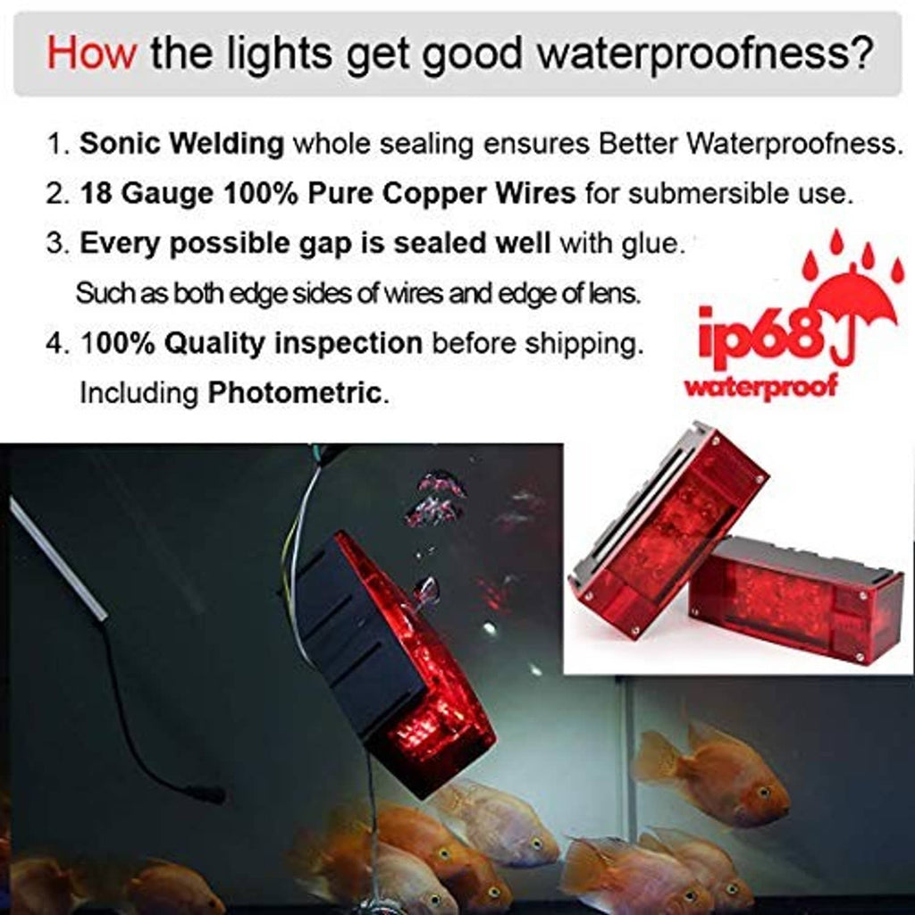 Submersible red rectangular LED trailer tail and stop light set with sealed design