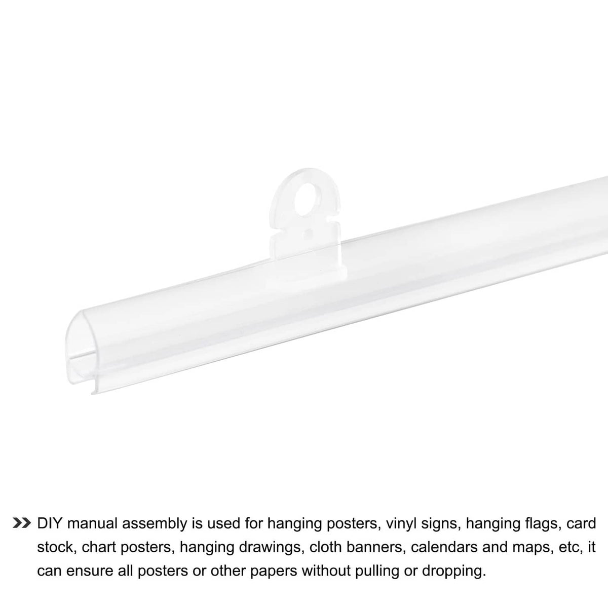 Clear PVC poster hanger rail strip with hanging loop for poster mounting