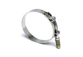 Stainless steel spring-loaded T-bolt clamp with slotted band and screw