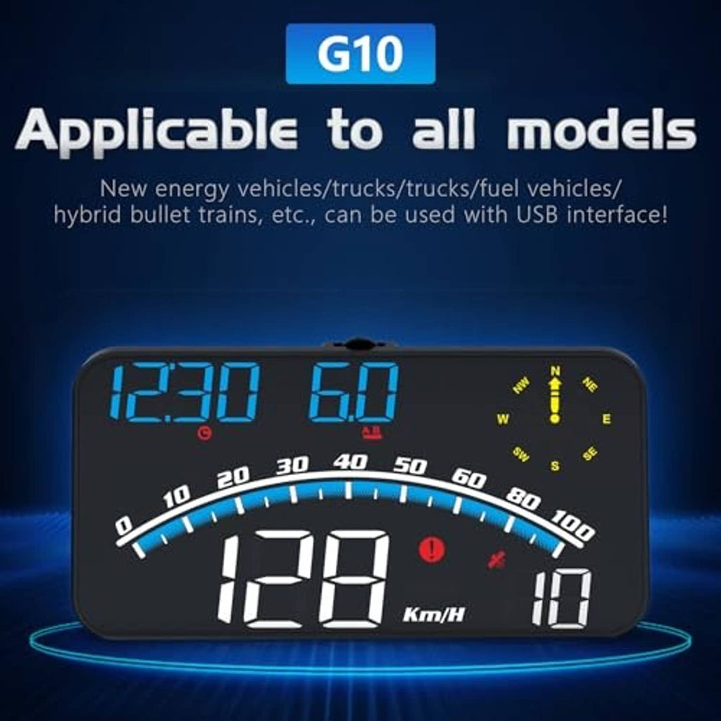Digital GPS speedometer with blue LCD showing speed 129, km/h, and compass