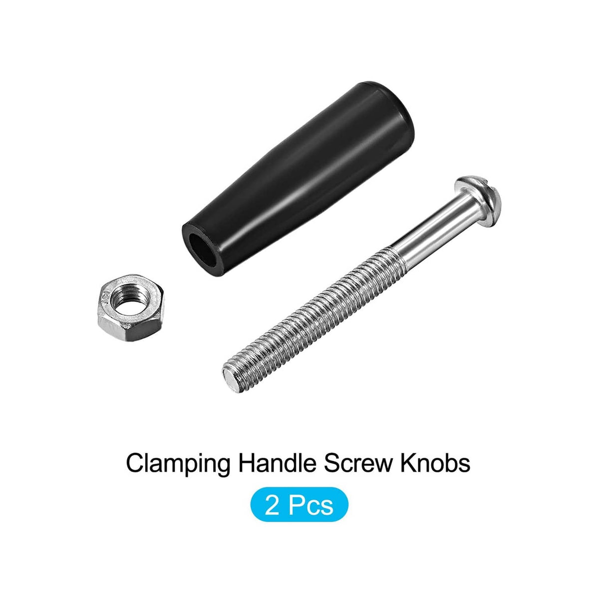 Clamping handle screw knob set: black barrel grip, M8 threaded screw, hex nut