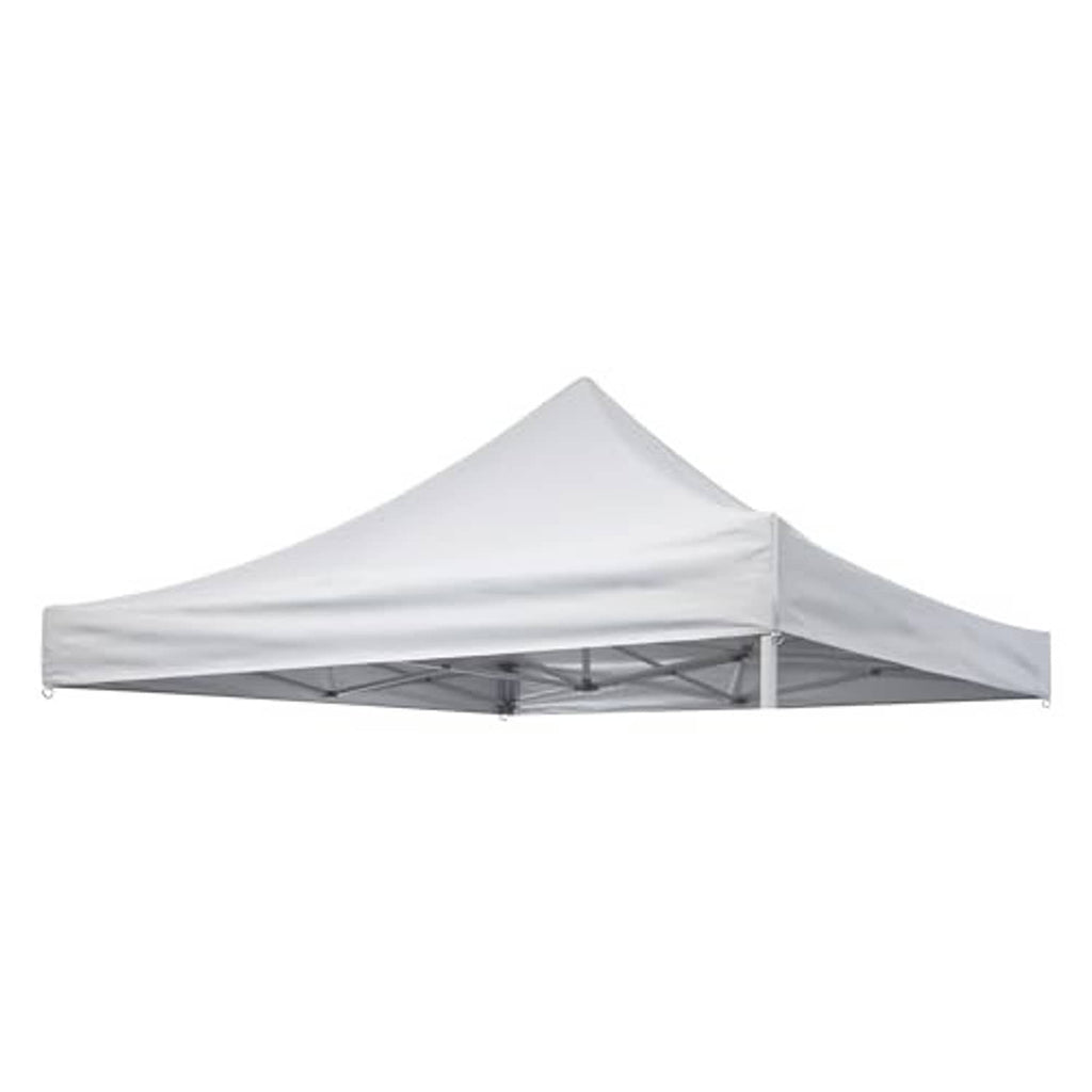 White pop-up canopy replacement top with peaked center roof and side skirt panels