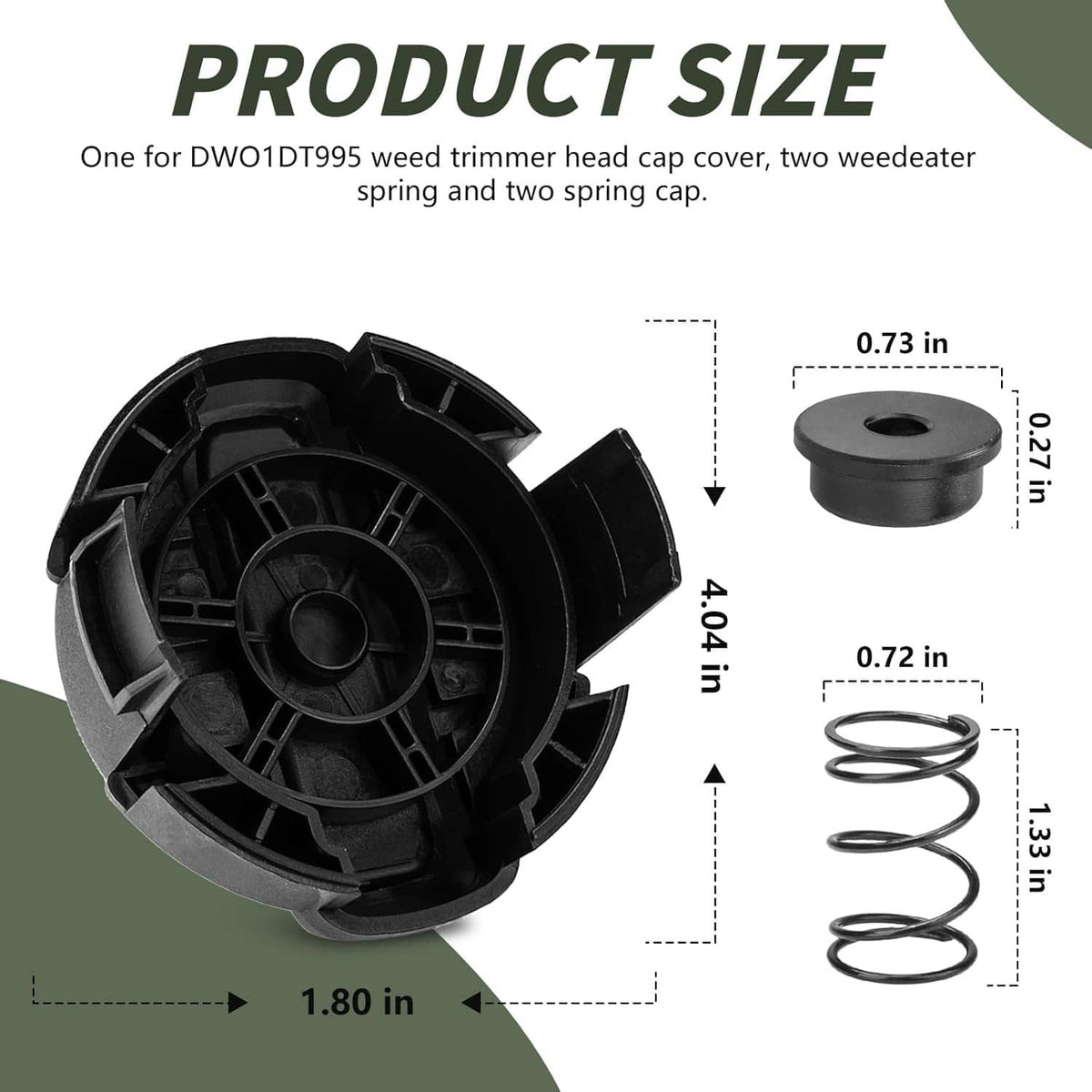 Black weed trimmer head cap replacement with spool cap and two coil springs