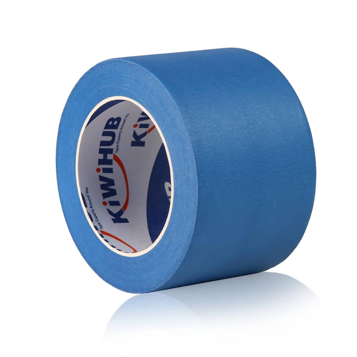 Blue painter tape roll with visible KIWIHUB core and outer blue backing