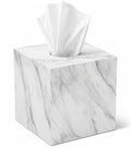 Square marble-pattern tissue box cover with a white tissue holder opening