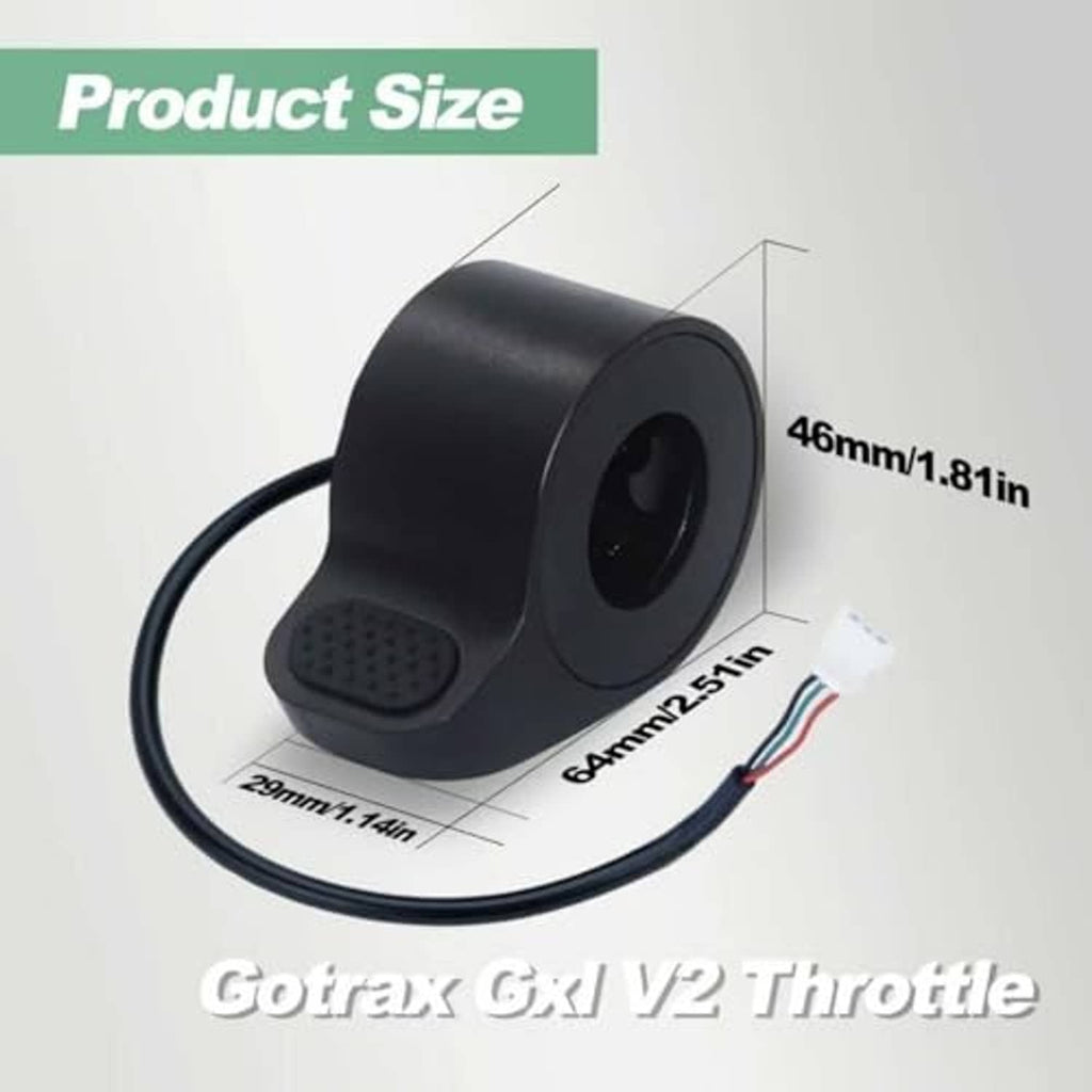 Black thumb throttle replacement with textured pad and white plug end on wire cable