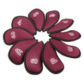 Wine red numbered golf iron head covers, 10-piece right-hand polyester mesh set