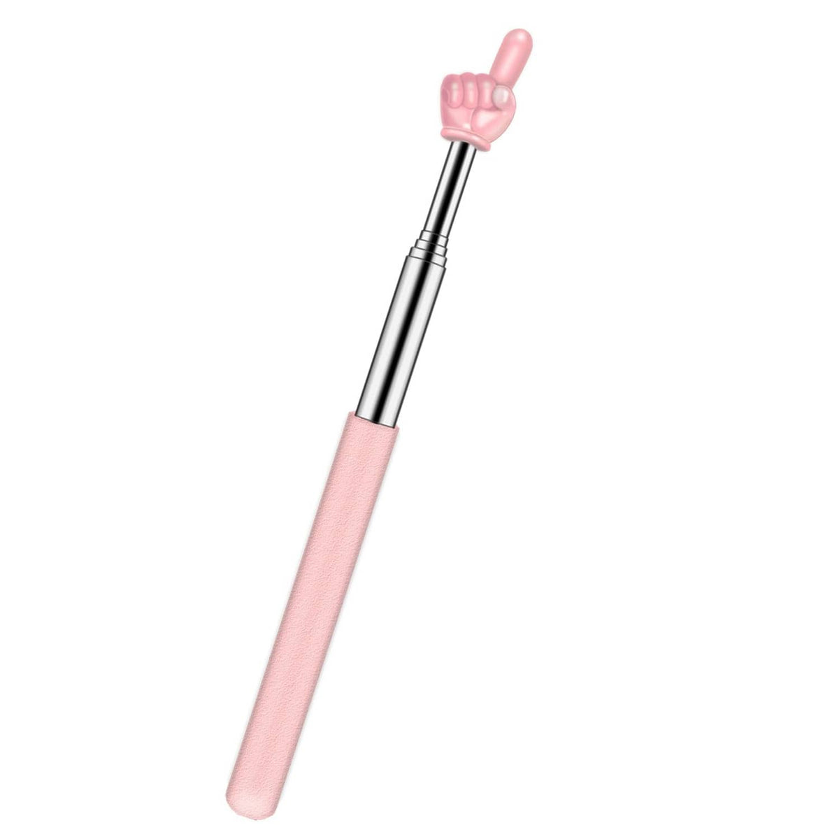 Pink retractable teacher pointer with rabbit-shaped push button cap