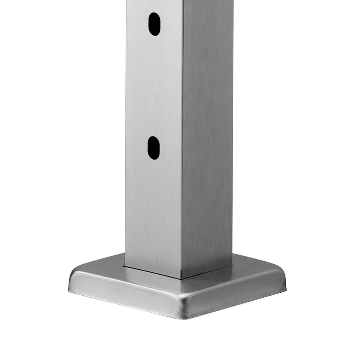 Brushed stainless steel cable railing post with 30° angled holes and flat base