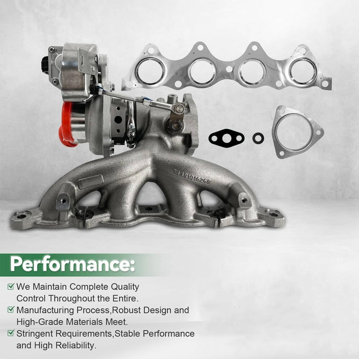 Turbocharger to exhaust manifold assembly with gasket pieces and small mounting parts
