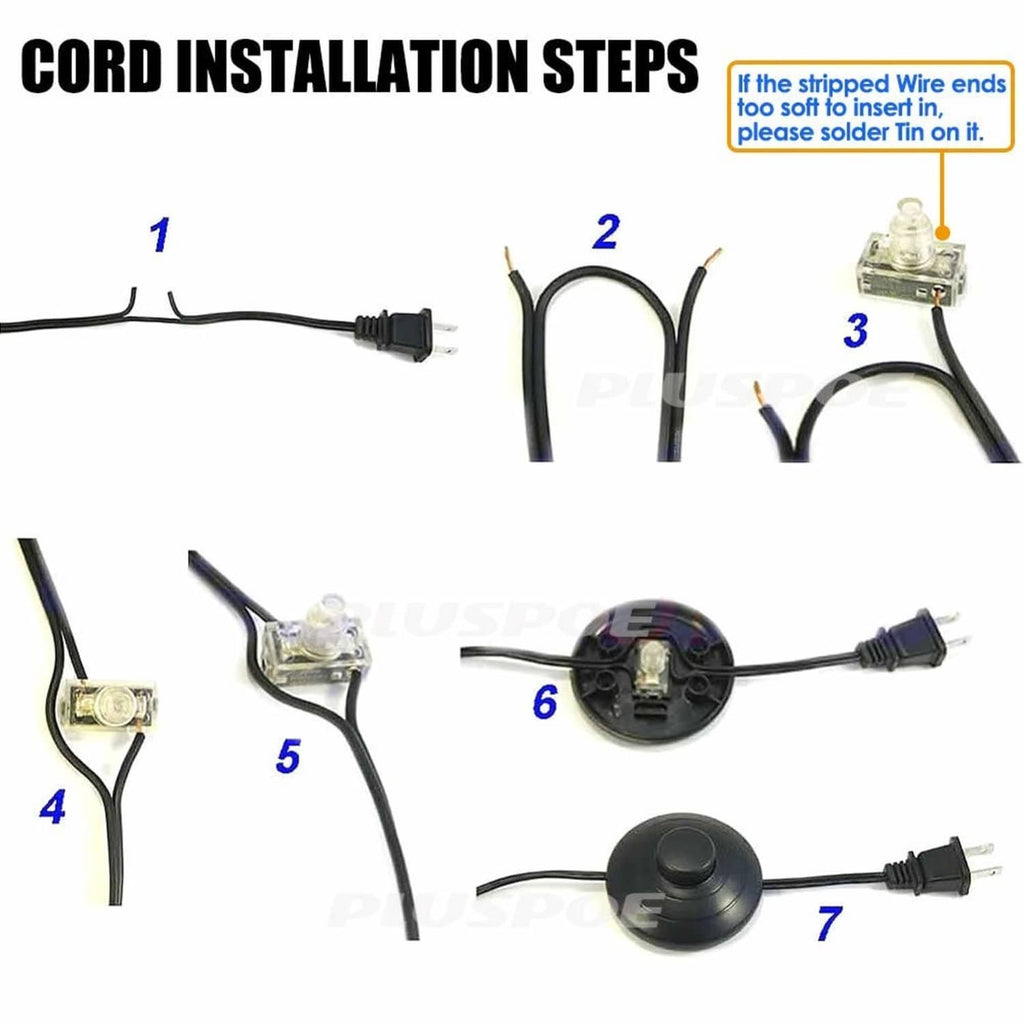 Inline foot pedal lamp switch cord installation parts with wiring and connector terminals.