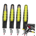 Set of 4 motorcycle LED turn signals, yellow lens, black housing, threaded mount