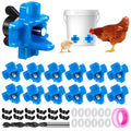 Blue horizontal chicken waterer nipples set with wing nuts and sealing gasket