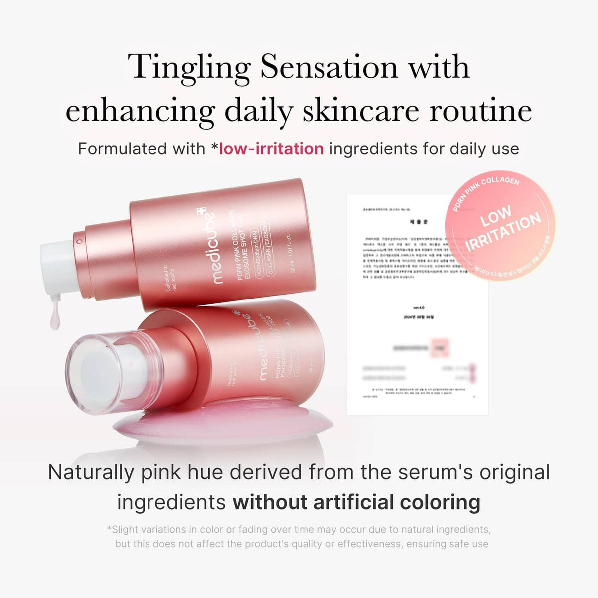Skincare routine infographic featuring low-irritation daily use formula claim