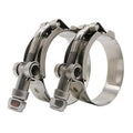 Stainless steel T-bolt hose clamp set with band, screw bolt, and locking hardware