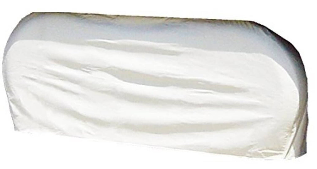 White fabric double-axle wheel cover, front edge visible along the side