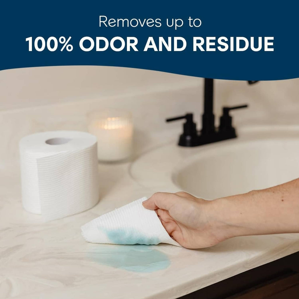 Cottonelle flushable wet wipes being used on a bathroom surface