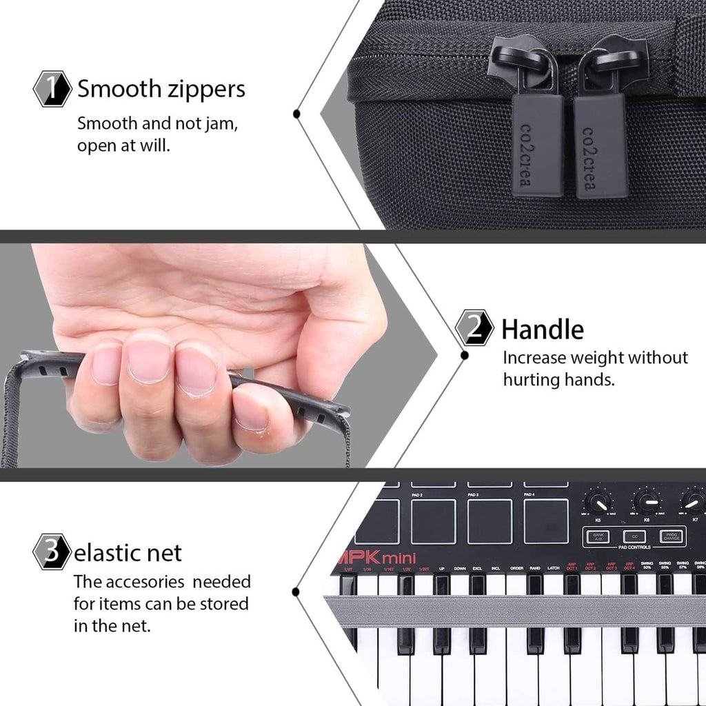 Hard case zipper and carry handle with elastic storage net (close-up)