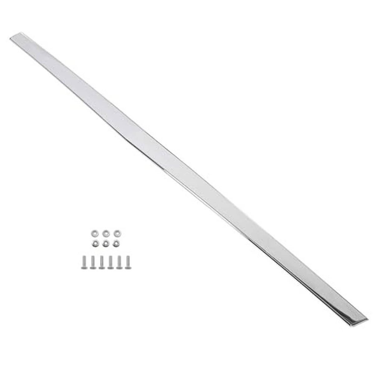 Long light gray hood trim molding strip with small mounting holes