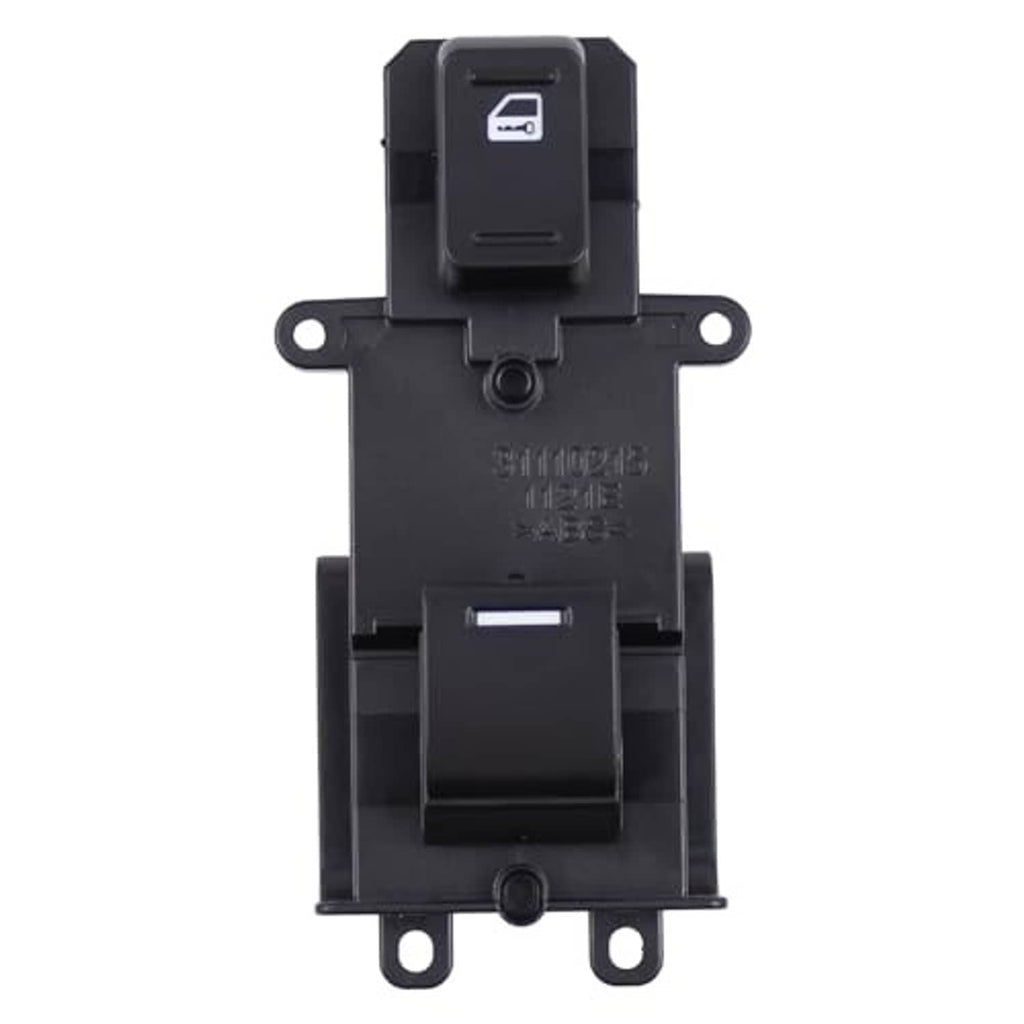 Power window switch reverse side with connector opening and mounting holes, black plastic