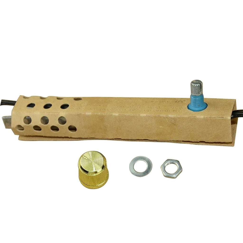 Rotary dimmer switch kit with knob, screws, and blue-tipped terminal