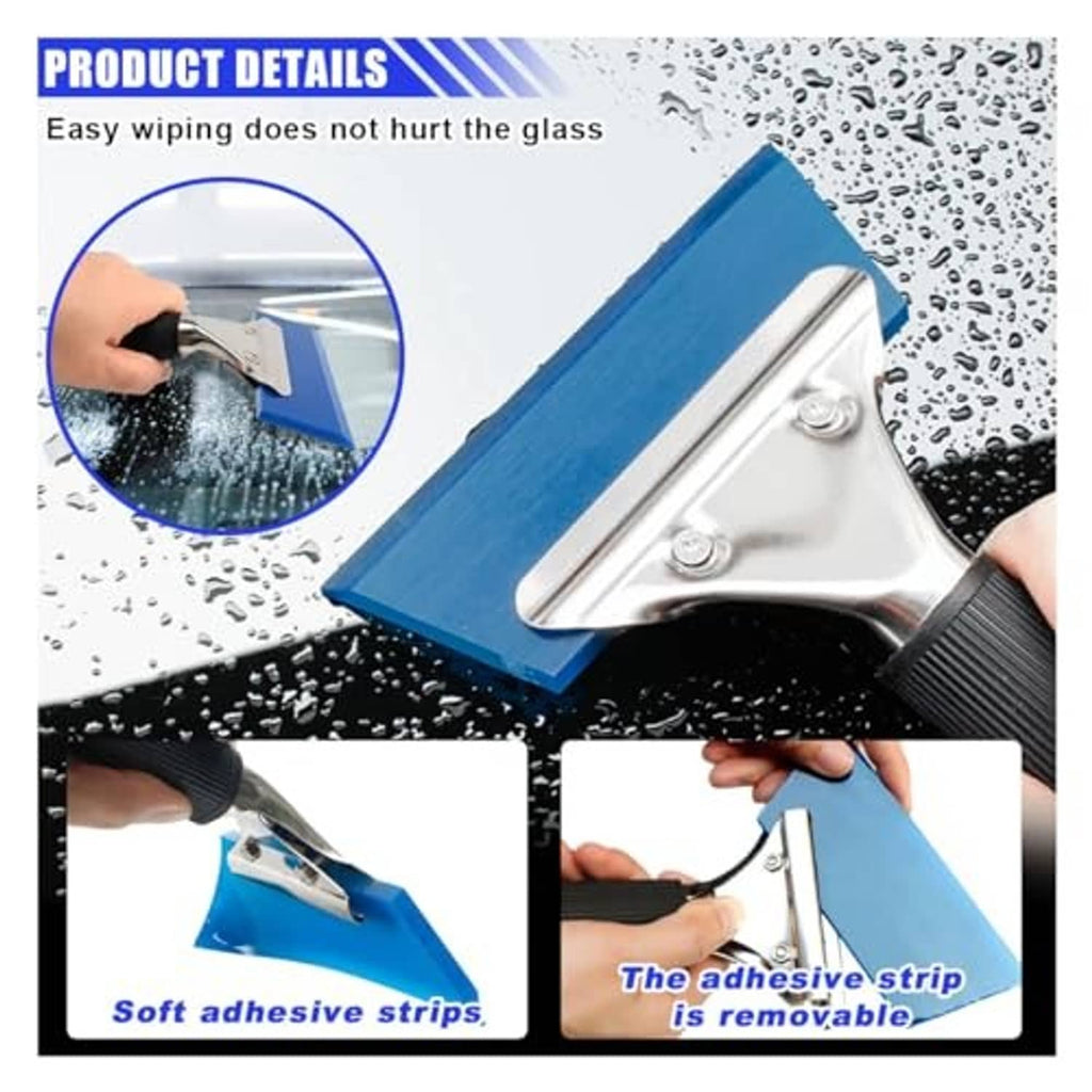 Window tint kit detail: vinyl applied with squeegee and removable adhesive strips