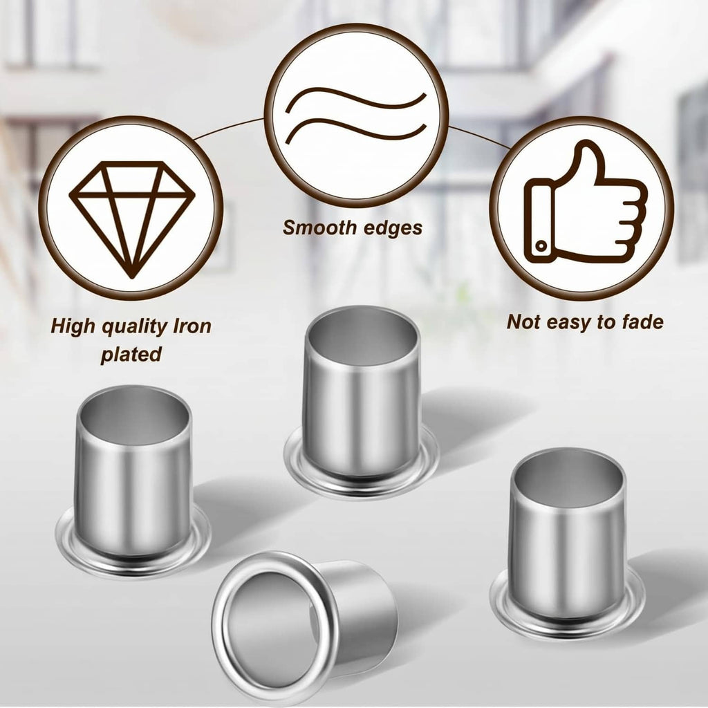 Silver shelf pin sleeves with smooth edges, plated iron cabinet shelf supports.
