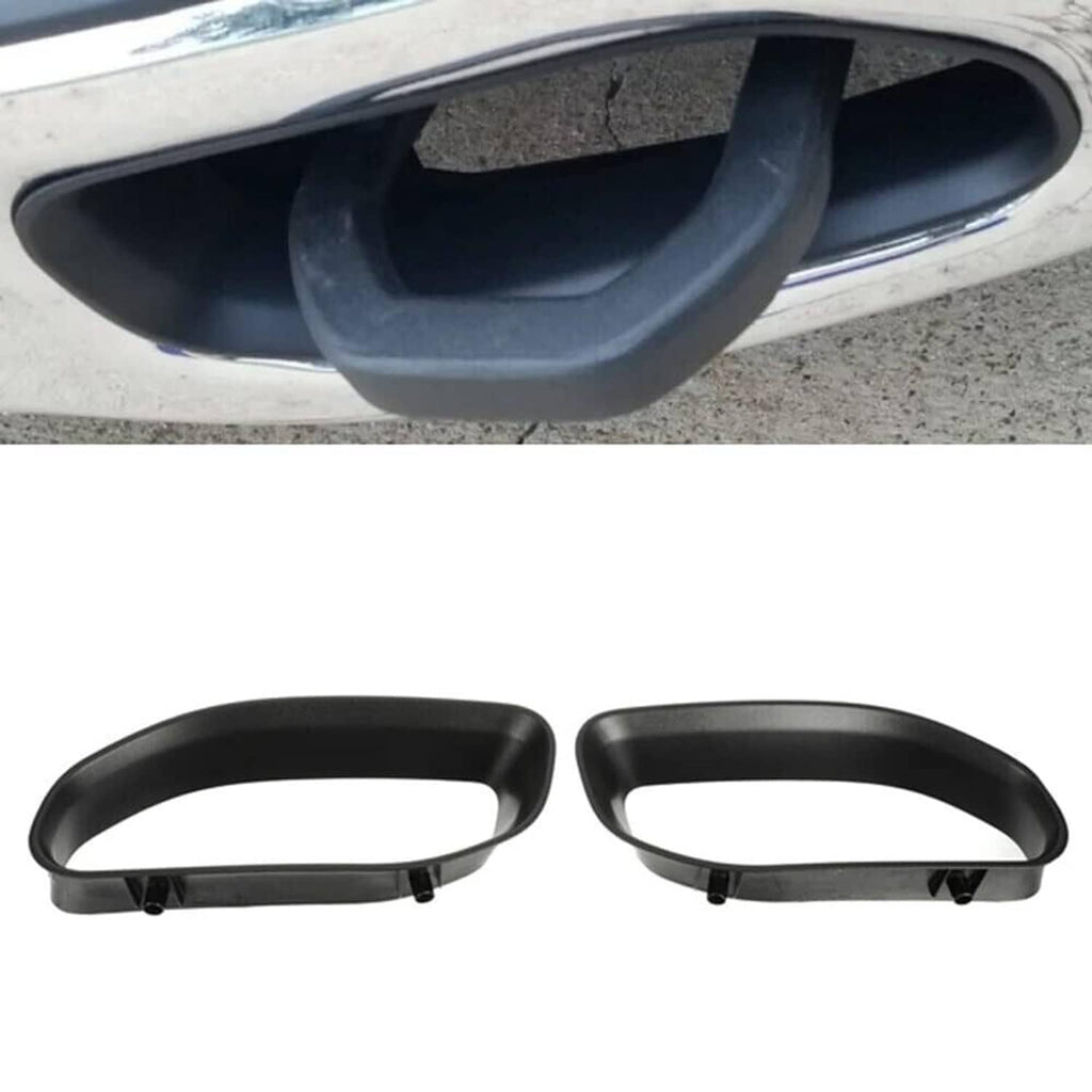 Black tow hook bezel cover pair shown on a bumper opening and on separate pieces