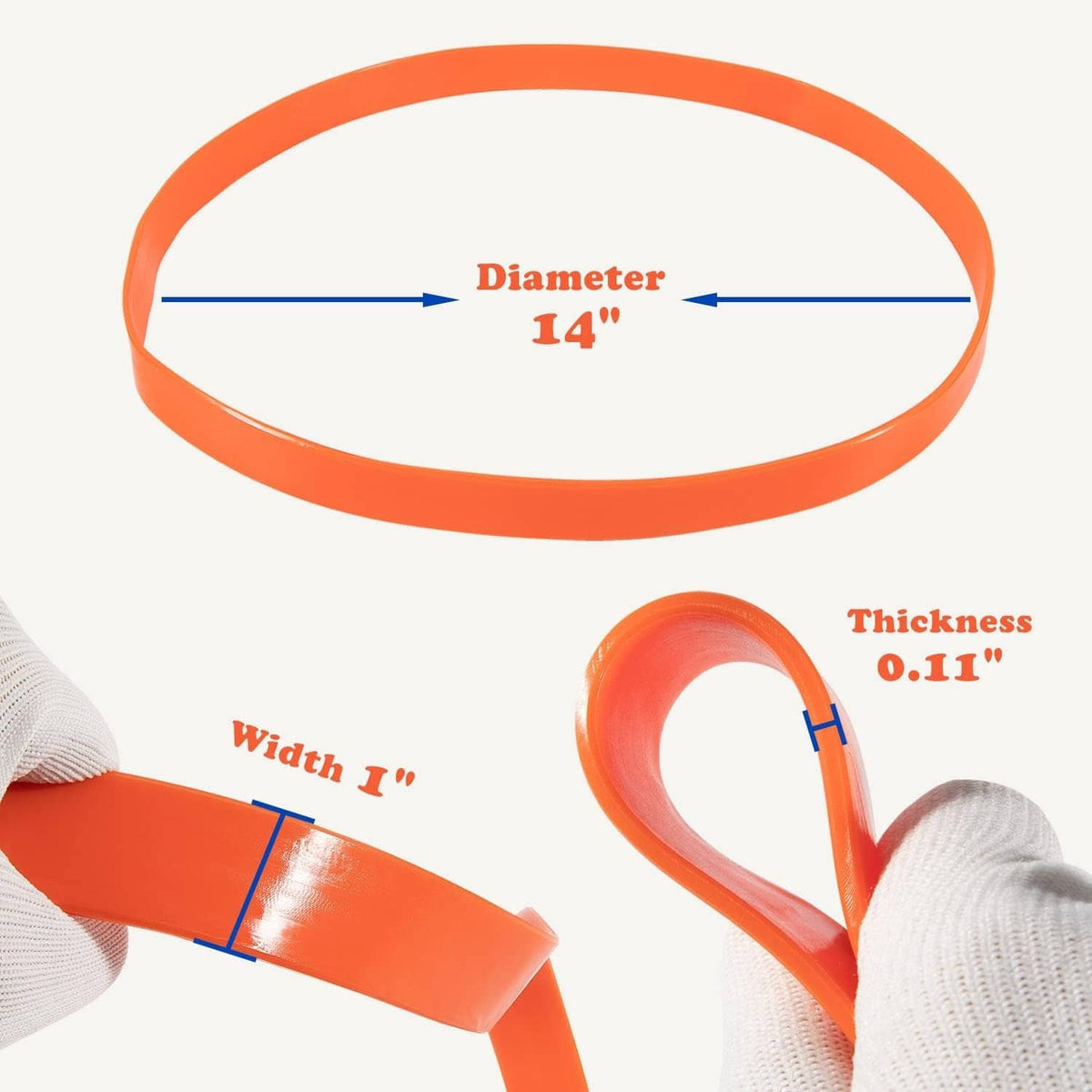 Orange urethane band saw tire ring, 14-inch diameter, 0.11-inch thick
