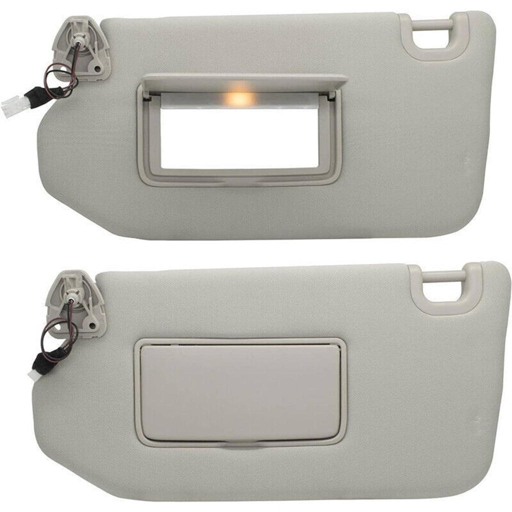 Light gray sun visor with lamp opening, wiring module on left side