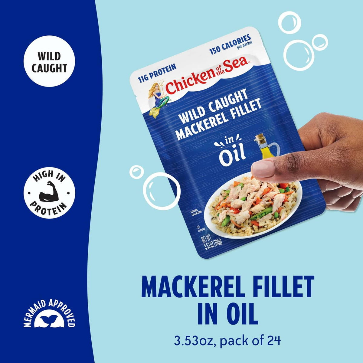 Chicken of the Sea wild caught mackerel fillet in oil pouch, 3.53 oz pack of 24