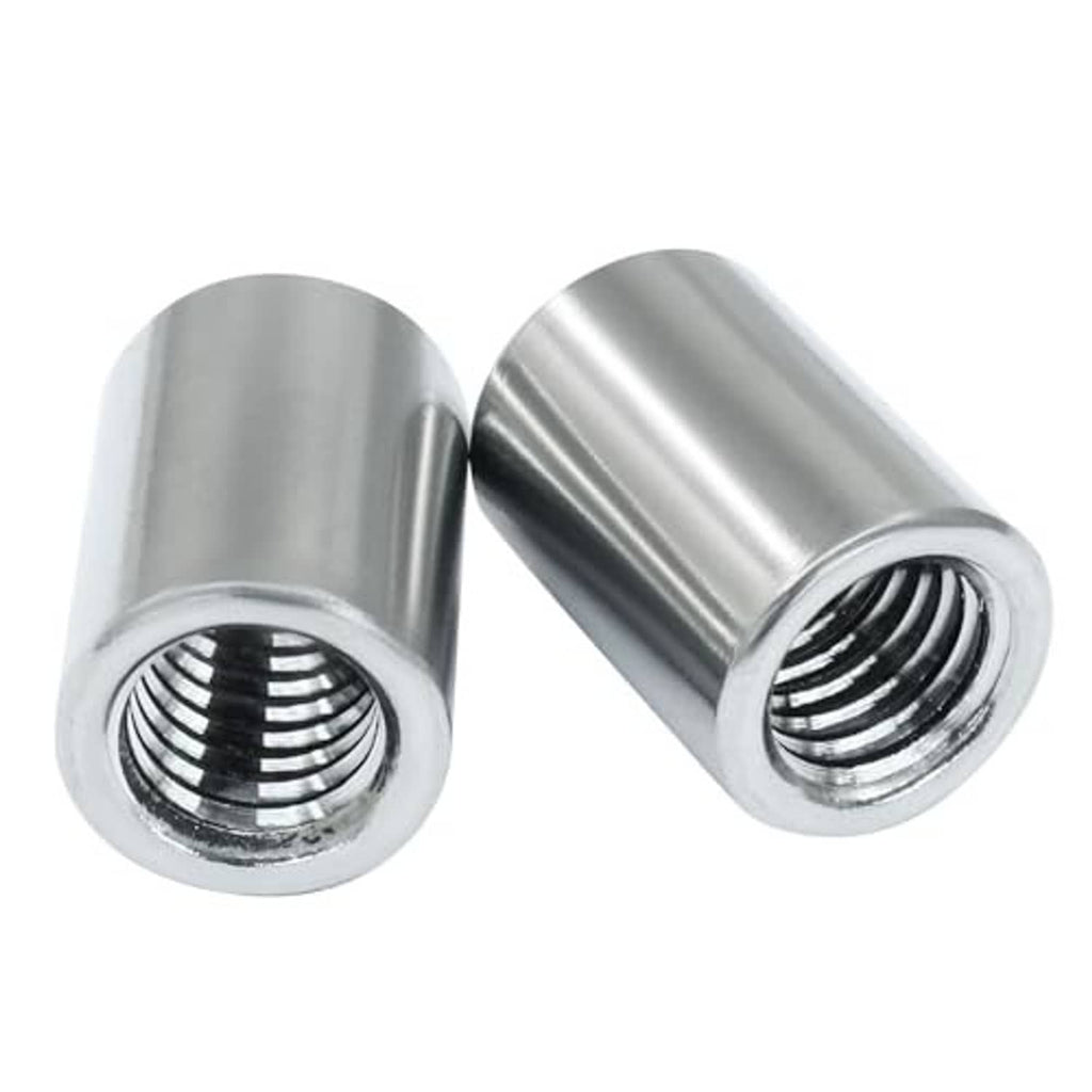 Stainless steel sleeve coupling nuts, end view showing internal threads
