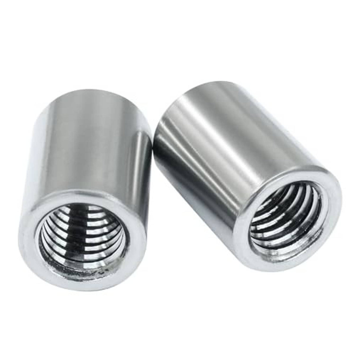 Stainless steel sleeve coupling nuts, end view showing internal threads