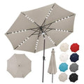Taupe 9 ft patio umbrella with center light and white LED string lights