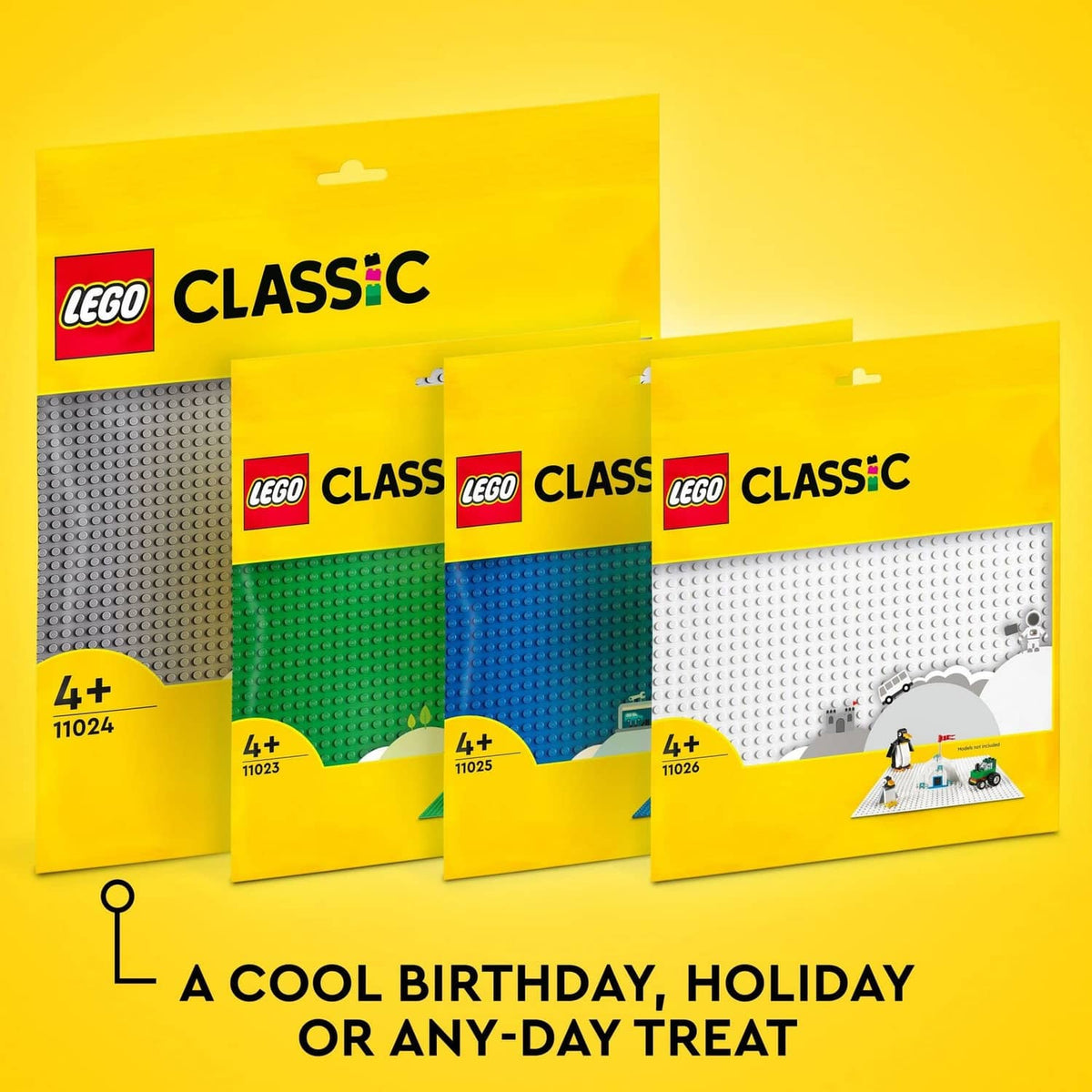 LEGO Classic baseplate boxes, including green 32x32-stud plate.